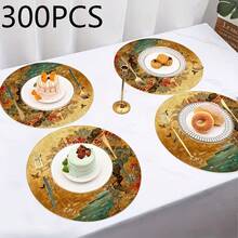 Four Piece Daily Themed Japanese Gold Leaf Round Linen Placemat, Decorative Floor Mat, Hot Selling Product, Wrinkle Resistant Placemat. The Size Is 36 * 36 Centimeters, Suitable For Occasions Such As Birthdays, Housewarming, Celebration Banquets, Holiday Gatherings, Family Dinners, Etc. Support Machine Washing. This Is An Excellent Gift Choice - Multicolor - View 17