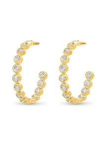 奢华复古925纯银镶嵌锆石C形设计可叠戴耳环，女士款 - C-Shape Earrings - 查看 5