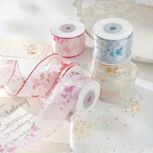 1roll 10yard Butterfly Transparent Snow Gauze Belt Hair Additions Bow Fresh Flower Material Gift Box Packaging Butterfly Printed Ribbon - Multicolor - View 2