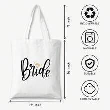 Canvas Tote Bag For Bride, Elegant Print, Reusable Shoulder Bag, Gift For The Bride-To-Be, Wedding Accessory - White - View 4
