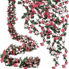 2 pièces Guirlande de roses roses artificielles à double couche, convient pour la Saint-Valentin, les fêtes, les mariages, la décoration d'arche d'anniversaire, la décoration de mariage, le DIY, la décoration de jardin pour la fête des mères, la décoration de fenêtre et de mur, l'emballage cadeau, la décoration d'intérieur, durable et flexible, floraison durable sans décoloration - Multicolore - Voir 8