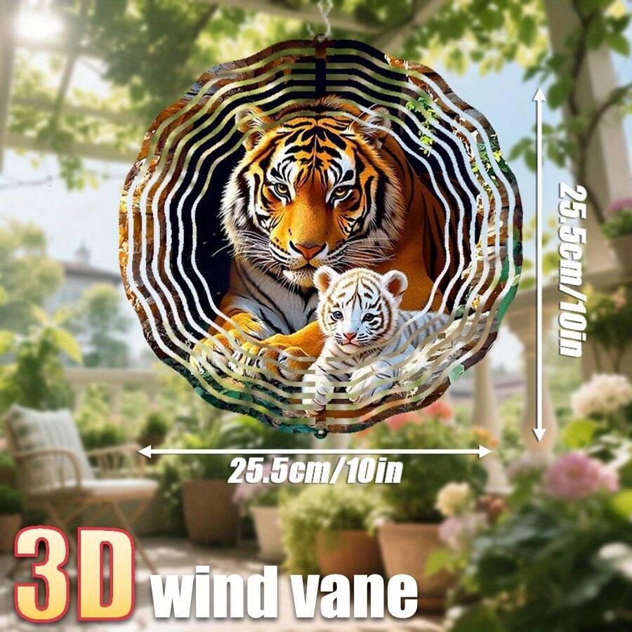 3D立体“老虎优雅地栖息于洞穴”摆件，尺寸25.5厘米/10英寸*25.5厘米/10英寸，带旋转挂钩，可360°旋转DIY创意风车，是春夏阳台和花园的理想之选。