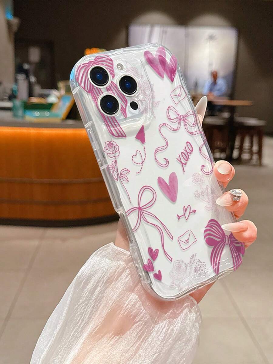 1个可爱条纹蝴蝶结、爱心、玫瑰花卉图案波浪纹奶油色TPU手机壳,适合作为节日礼物,兼容苹果XS/XS Max/XR/11/12/13/14/15/15 Pro/16 Pro/16 Pro Max/16 Plus/17系列 - 彩色 - 查看 1