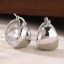 Minimalist Wide Glossy C-Shaped Hoop Earrings, Suitable For Women, Luxury Daily Commute Accessory - Antique Silver - View 6