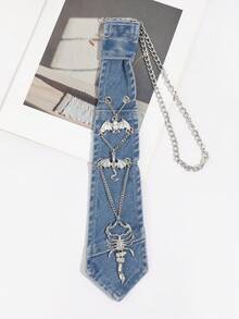 1pc Men's Fashion Punk Style Scorpion & Dragon Decor Cross Chain Denim Bolo Tie, Suitable For Casual Party Outfit - Multicolor - View 6