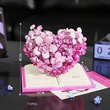 768 Stücke herzförmige konservierte Blumen-Baustein-Buch-Ornament - DIY handgefertigte Montage Herz-Blumen-Baustein-Buch, romantische künstliche ewige Rose Topfpflanze, Ins-Stil Schreibtisch-Heim-Büro-Dekoration, Valentinstag 520 Qixi Geburtstag Jahrestag Geschenk für Freundin Ehefrau beste Freundin Frauen, Erwachsenen Stressabbau Mini-Partikel handgefertigtes Baustein-Spielzeug-Sammlung-Modell - Verschiedenfarbig - Übersicht 11