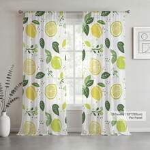 Bộ 2 rèm cửa/1 rèm voan in hình chanh và lá cây, kiểu may túi luồn thanh treo, chất liệu lưới polyester lọc sáng, họa tiết trái cây thiên nhiên tươi vui cho phòng ngủ, phòng khách, nhà bếp, kích thước 52"W * 84" - Nhiều màu - Xem 9