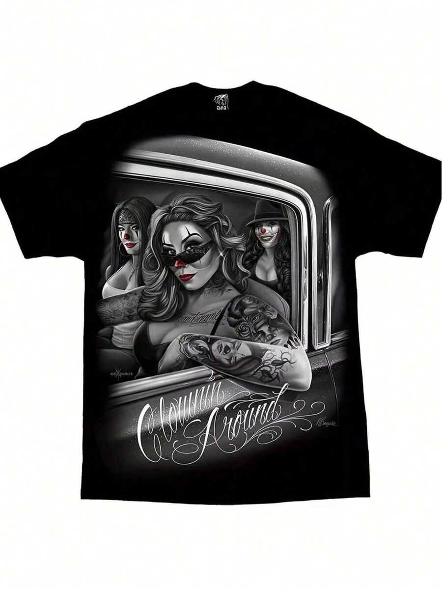 Chicano Art T Shirt DGA D Gonzales Clowning Around Chicano Art T Shirt Comfortable Round Neck Short Sleeves SizeS- 3XL- 158149655 - 黑色 - 查看 1
