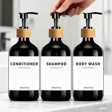 Bathroom Soap Dispenser Bottles, Shampoo Conditioner Body Wash Hand Soap 3-Piece Set, 500ml Capacity Per Bottle - Multicolor - View 6