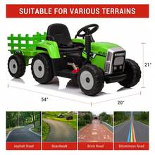 Soonbuy 12V Ride On Tractor With Trailer & Remote Control.Speed Up To 5mph.Toddler Electric Vehicle Car With LED Headlights.2+1 Gear Shift.MP3 Player.USB Port.For Kids 3-6,25W/ Trea D Tires.35W/EVA Tires - Green 25W - View 11