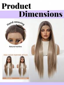 30 Inch Ombre Ash Blonde 13x4 Lace Front Wig For Women Long Straight Synthetic Hair Wig Pre Plucked Natural Hairline Heat Resistant Glueless Hair Wig Daily Party Cosplay Realistic Hairline Lightweight Breathable Easy Install Beginner Friendly - 挑染棕色 - 查看 4