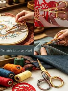 Stainless Steel Dragon & Phoenix Embroidery Scissors, Vintage Engraved Sharp Small Craft Scissors For Sewing, Cross Stitch, Cutting Thread, Paper Cutting, Tea Art And Handicraft/Oriental Style Lovers Collection. Suitable For All Celebratory Occasions: Ribbon Cutting, Housewarming, Grand Opening, Wedding, Etc. Wedding Favor Gift With Practical Use And Collection Value, Can Become A Keepsake Holding Cherished Memories. - Pointed Scissors - View 10