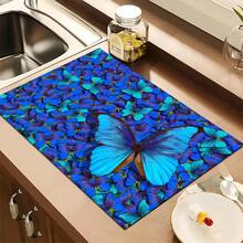 1pc Elegant Butterfly Pattern Printed Absorbent Dish Drying Mat, Home Decor, Suitable For Espresso Machine, Sink, Faucet, Bathroom, Kitchen Accessories - Multicolor - View 5
