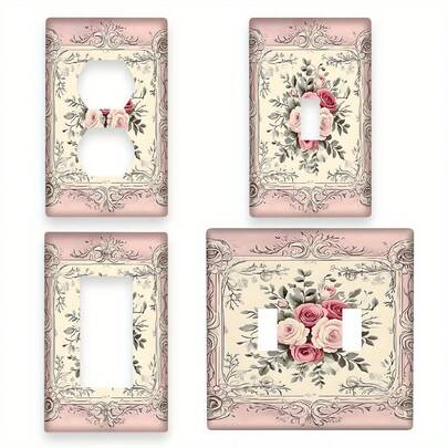 1pc Rose Print Wall Plate, 1 Gang/2 Gang, Decorative Switch/Outlet Cover, No Electricity Needed, Suitable For Valentine's Day