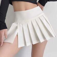 Gidyq-faldas plisadas Vintage para mujer, minifaldas de cintura alta, informales, coreanas, combina con todo, ropa de calle con abertura, novedad de verano - Gris - Ver 4
