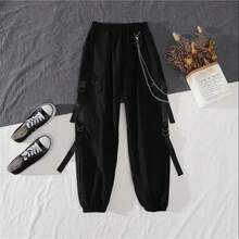 Pantalones Cargo Harajuku para mujer, traje de dos piezas bonito y fresco, cadena de manga larga + pantalones con cinta, primavera y otoño - PANTALONES - Ver 4