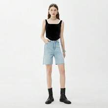 Women's Cotton Denim Bermuda Shorts Mid Length Straight Leg Casual Loose Fit Summer Shorts - Light blue - View 4