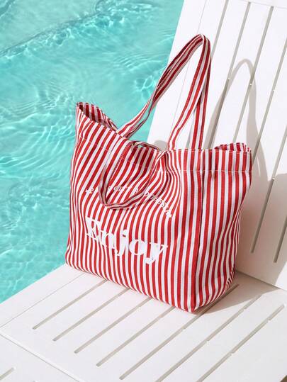 Trivaya 1 Túi Tote/Túi Đeo Vai/Túi Đeo Vai Thời Trang Nữ In Chữ Sọc, Dung Tích, Chất Liệu Vải Canvas Bền Và Chống Mài Mòn, Thích Hợp Để Mua Sắm, Hẹn Hò, Dự Tiệc, Hoặc Đi Làm Hàng Ngày, Túi Tote Màu Đỏ Phong Cách Đơn Giản Thực Tế Và Mát Mẻ, Túi Tạp Hóa Dung Tích Lớn Dành cho Du lịch, Dã ngoại, Cắm trại, Hoạt động ngoài trời & Phiêu lưu
