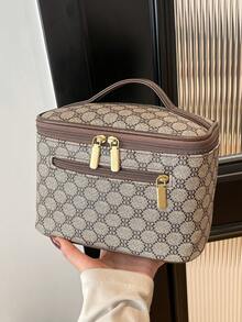 Tas Tangan Wanita Motif Huruf, Kapasitas Besar, Tas Penyimpanan & Perlengkapan Mandi untuk Perjalanan, Bergaya & Serbaguna, Penting untuk di Rumah & Saat Bepergian. - Grey - View 2