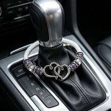 Retro Elegant Style Double Heart Glass Bead Car Steering Wheel Decor, Car Ornament, Car Gear Shift Knob Decoration, Suitable For All Vehicle Models - Car Ornaments - View 4