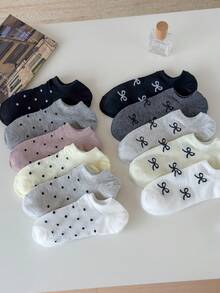 1/11 Đôi tất nữ mỏng, thoáng khí, họa tiết chấm bi đen trắng, kiểu nơ bướm, thích hợp cho mùa xuân và mùa hè. - Nhiều màu - Xem 4