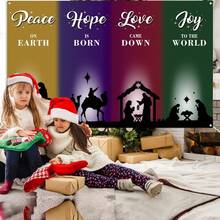 Christmas Nativity Scene Church Banner For Sanctuary, Christmas Nativity Scene Decorations, Jesus' Birthday Scene Xmas Welcome Religious Hanging Sign Banner With 4Brass Grommets - Phong cách hình ảnh chính - Xem 6