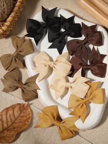 10pcs Ribbed Bowknot Edge Hair Clips, Versatile Daily Accessories - Brown - View 4