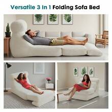 Folding Sofa Bed, Modern Convertible Foldable Sleeper Chair, Comfy Leisure Floor Couch With Back Support For Living Room Bedroom Apartment Small Indoor Space - White - View 5