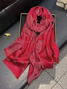 1件装女士简约优雅爱心小熊印花亮面围巾，多功能轻盈披肩，四季皆宜的装饰头巾 - 彩色 - 查看 5