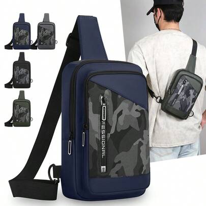 1 Túi đeo ngực nam phối họa tiết rằn ri, 4 màu để lựa chọn, chống thấm nước, thích hợp sử dụng hàng ngày và ngoài trời.