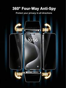 NNBILI 2Pcs 4-Way 360° Privacy Screen Protector Compatible With IPhone Phone, Invisible From All Angles, Anti-Peeping, Anti-Fingerprint, Shatterproof Tempered Glass, Full Privacy Protection, Compatible With IPhone 17 Pro Max/17Pro/17Air/17/17e/16Pro Max/16 Pro/16Plus/16/16e/15 Pro Max/15Plus/15/14/13/12/11 Series Compatible Phone Case - Black - View 3
