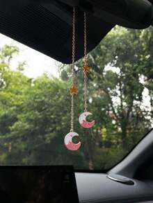 1 chiếc đồ trang trí treo gương chiếu hậu ô tô hình Mặt Trăng & Sao, phụ kiện trang trí nội thất ô tô độc đáo. - mặt trăng - Xem 2