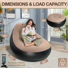 2 piezas Sofá inflable con felpa, sillón reclinable plegable, sofá cama para exteriores con comodidad antideslizante, color café - A - Ver 3