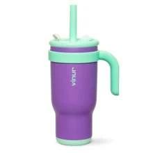 VINUR - Vaso aislado con asa, de acero inoxidable de 500 ml, doble pared, vaso de agua de viaje con tapa y pajita morado - Morado - Ver 8