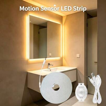 Dải đèn LED cảm biến chuyển động 5V, cấp nguồn qua USB. Có hai màu: trắng ấm và trắng sáng. Thích hợp cho phòng thay đồ, nhà bếp, phòng ngủ và nhiều mục đích trang trí DIY khác.