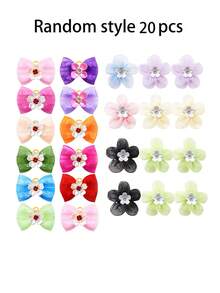 12/20pcs Mini & Small Pet Dog Cat Summer Sakura Flower Headband Set, New Handmade Bowknot With Elastic Band, Floral Pet Hair Accessories, Spring Limited Edition Sakura Elements, Mixed Styles - Multicolor - View 10