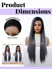 30 Inch Ombre Grey 13x4 Lace Front Wig For Women Long Straight Synthetic Hair Wig Dark Roots Pre Plucked Natural Hairline Heat Resistant Glueless Hair Wig For Daily Party Cosplay Natural Looking Lightweight Breathable Soft Smooth Hair Easy Wear - 灰色 - 查看 4