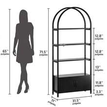 Estantería Abierta Arqueada de 71.5 Pulgadas, Estantería Organizadora Alta con 2 Puertas y 4 Niveles, Marco Metálico Resistente, Ideal para Dormitorio y Oficina en el Hogar - Negro - Ver 2