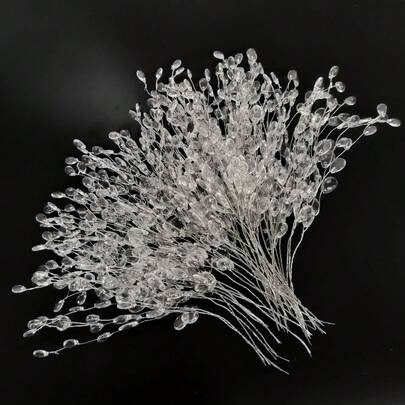 5/10/30pcs Acrylic Bead Pendant Flower Stem Bouquet Crystal Flower Bud Branches Decorative Fake Plants Artificial Flowers For Wedding Home Decor Floral Decor Crafts Spring Wedding Vase Decor Bedroom Living Room Decor Mother's Day Gift Holiday Birthday Party Supplies Outdoor Garden Decor