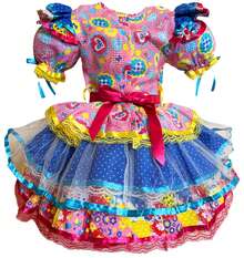 Brazilian Girl's Neon Heart Plaid Dress For June Festival, Ruffled Outfit, São João Quadrilha Dance, 2026 - Nhiều màu - Xem 6