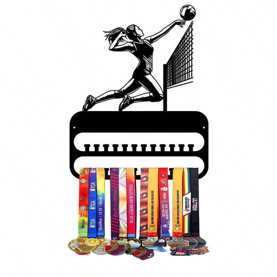 1PC Volleyball Gold Silver Bronze Medal Display Rack, Metal Wall Decor Storage Rack, Suitable For Sports Awards, Weather-Resistant Display Collection - Perfect For Sports Enthusiasts And Athletes - Indoor And Outdoor Display, Ideal Gift For Sports Fans And Champions - Black - View 1