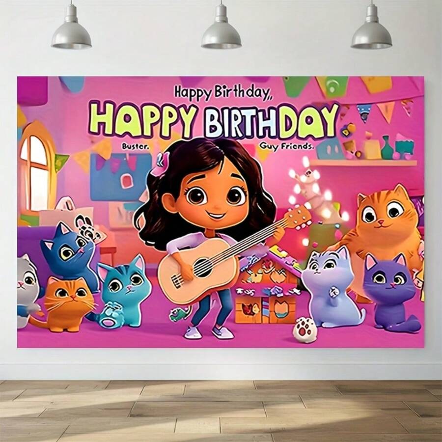 1pc Cute Cartoon Backdrop Decoration Banner, Polyester Fabric Party Backdrop Decor, Room Decoration, Home Decor, Wall Decor, Party Background Decoration, Party Decoration Supplies Gift - 4 - View 1