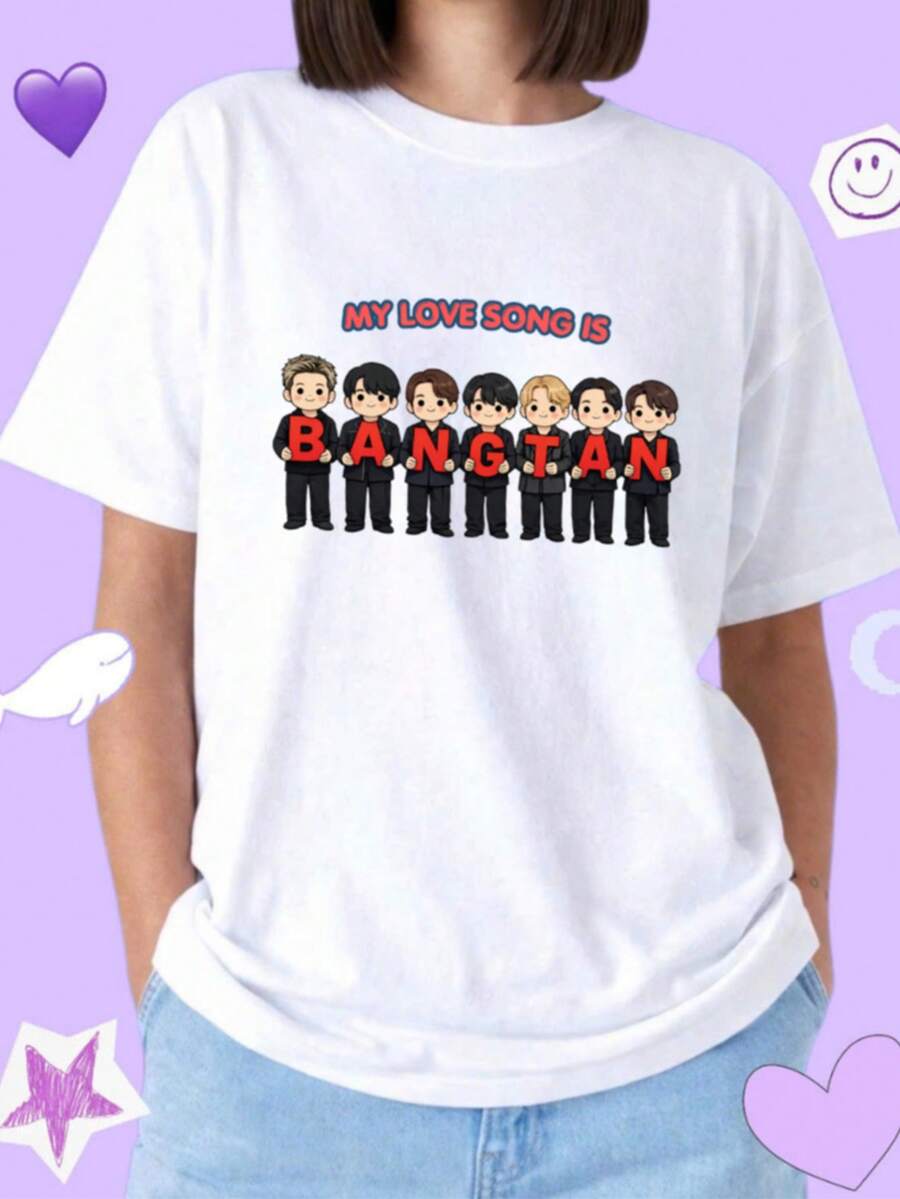 Children White Basic T-Shirt Unisex Boys Bangtan Boys Inspired Short Sleeve Casual Top, B-Ts, B-Ts Shirt, Teen Summer Clothes, Teen Girl Summer Clothe - 白色2 - 查看 1