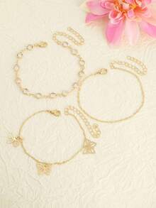4pcs Fashionable Minimalist Elegant Butterfly Multi-Layer Anklets For Women, Summer - Gold - View 3
