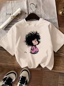 Camiseta con estampado GiftGiftLetter, manga corta, cuello redondo, top casual para verano y primavera, ropa de mujer, 100% algodón, suave. - Albaricoque - Ver 1