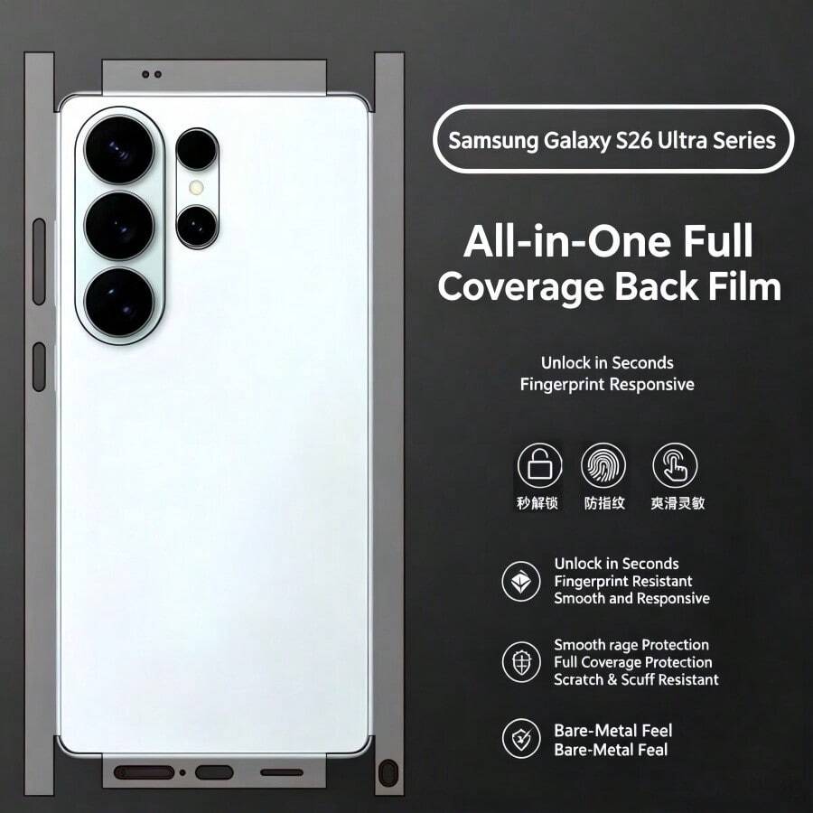 适用于三星 Galaxy S26 Ultra 系列的磨砂后盖屏幕保护膜,全框后膜,磨砂防指纹纹理,更光滑,防刮擦 - 彩色 - 查看 1