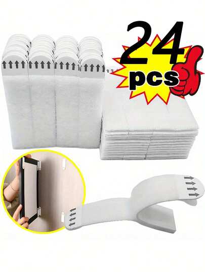 24pcs Heavy Duty Nylon Wall Hooks - No Damage Hooks, Suitable For Drywall, Great For Hanging Photos And Home Decor For Daily/Holiday, Damage-Free Hanging Strips - Double-Sided Removable Wall Hooks For Frames And Art, Waterproof Adhesive Strips, Tape, Double-Sided Tape