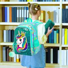 3件組女孩亮片書包套裝，含保溫便當盒與鉛筆袋，輕量兒童書包，適用小學、旅行與戶外行程 - 16女款背包 - View 7