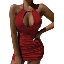 novedad de verano estación independiente  vestido halter de comercio exterior transfronterizo para mujer - Burdeos - Ver 5