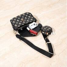Women's 2-In-1 Crossbody Bag Set: Letter Print Shoulder Bag With Round Pouch, Stylish Everyday Bag; Retro Women's Crossbody Bag, Compact Casual Everyday Backpack With Detachable Pouch And Adjustable Shoulder Strap, A Shopping Essential; Women's Black Shoulder Bag With Gold Buckle, Mini Bag And Round Coin Purse Set, Lightweight Crossbody Bag, A Must-Have For Girls' Daily Life. - ĐEN - Xem 4